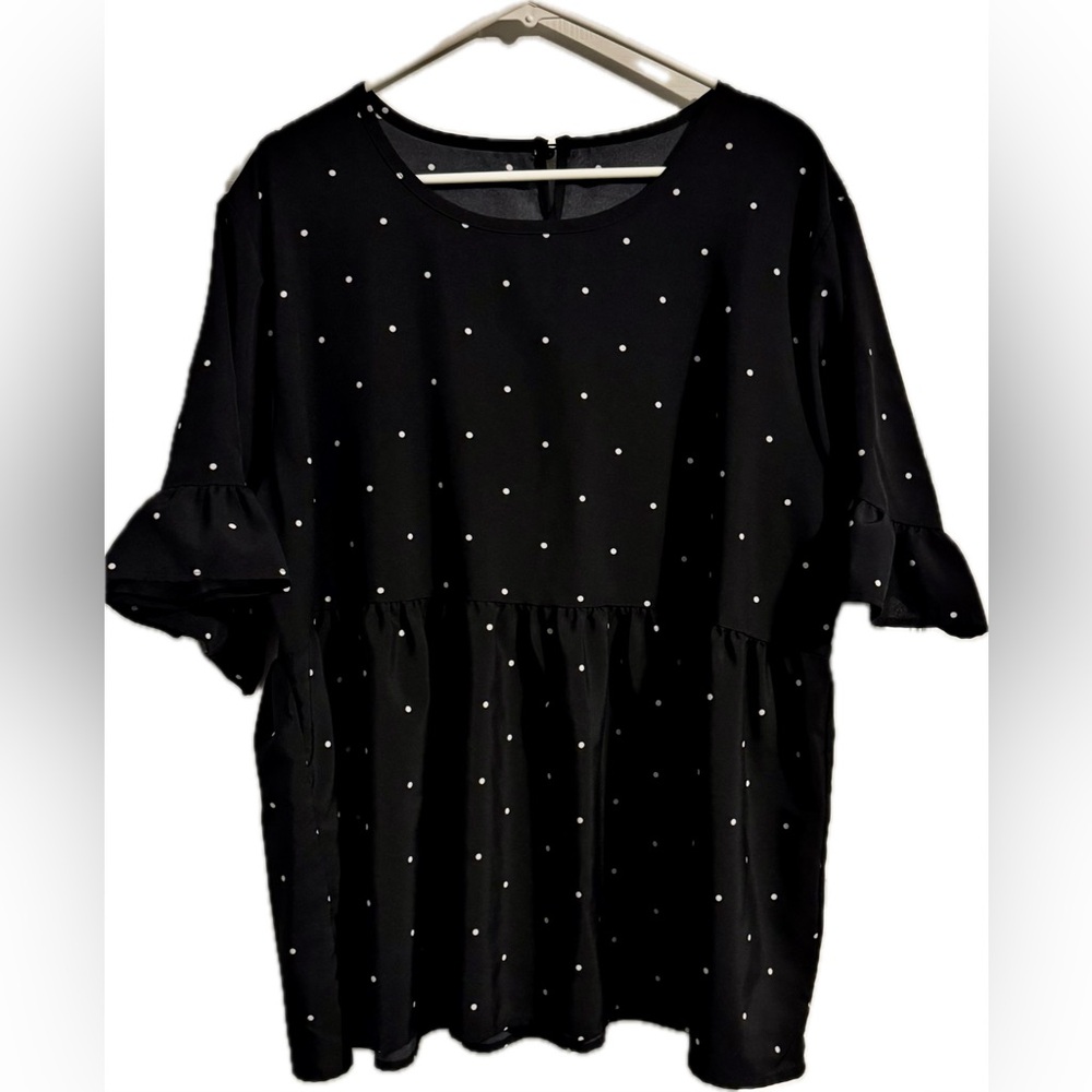 Polka Dot Peplum Top 3X US 18/20 Black and White